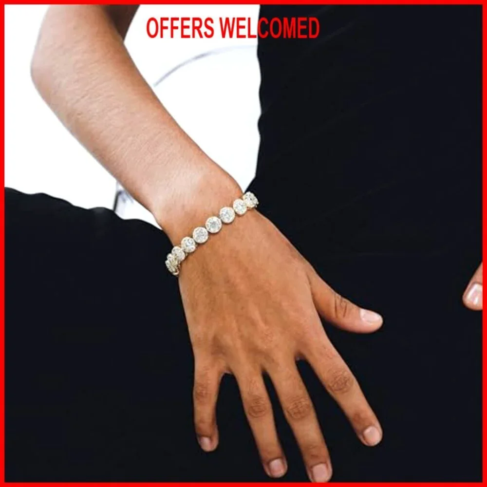 10mm Gold Plated Tennis Bracelet, 6.5 Inch, Cubic Zirconia Iced Out Link - Picture 5 of 7